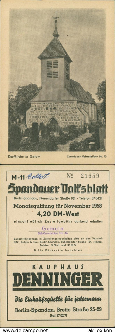 Spandau-Berlin Spandauer Volksblatt Sammlerkarte: Dorfkirche in Gatow 1958