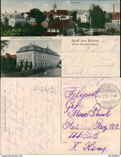 Ansichtskarte Bühlau-Großharthau 2 Bild: Stadt Und Gasthaus 1917