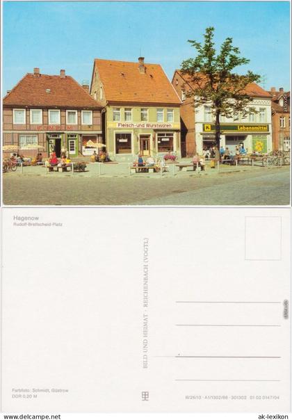 Ansichtskarte Hagenow Blick auf den Platz mit Geschäften 1986