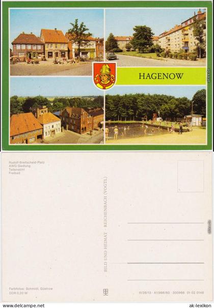 Hagenow Rudolf-Breitscheid-Platz, AWG-Siedlung, Teilansicht, Freibad 1983
