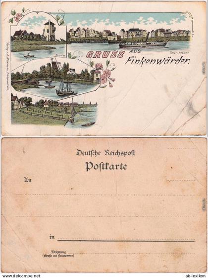 Finkenwärder Finkenwerder- Hamburg Buchten mit Booten   Dampfer Litho  1903