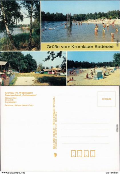 Kromlau Gablenz (Oberlausitz)  Blick zum See, Strand, Campingplatz 1988