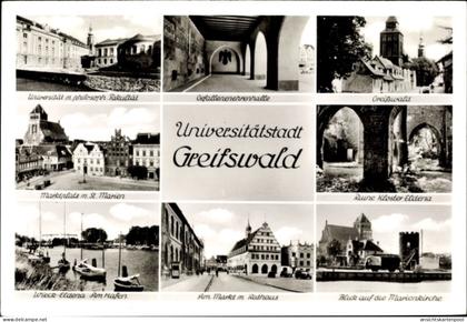 CPA Hansestadt Greifswald, Rathaus, Marienkirche, Ehrenhalle, Ruine Kloster Eldena