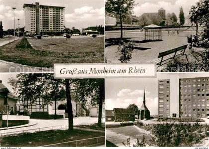 72823944 Monheim Rhein Teilansichten Hochhaus Kinderspielplatz Kirche