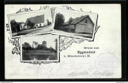 AK Eggersdorf / Müncheberg, Gasthof und Postagentur Saarmann, Schule