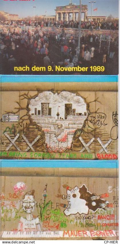 ALLEMAGNE - BERLIN - 3 CARTES DU MUR DE BERLIN 9 NOVEMBER 1989 - MAUER GRAFFITY -