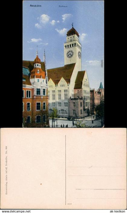 Ansichtskarte Neukölln-Berlin bis 1912 Rixdorf Straßenpartie - Rathaus 1914