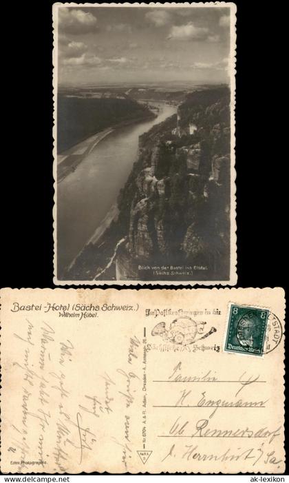 Ansichtskarte Rathen Blick von der Bastei ins Elbtal Sächs. Schweiz 1928