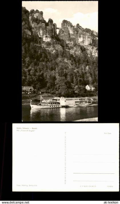 Rathen Elbe Schiff MS Friedrich Engels passiert Sächs. Schweiz - Bastei 1971