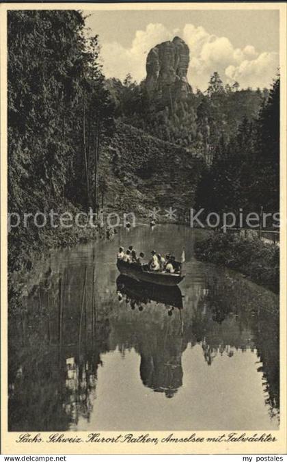 Rathen Saechsische Schweiz Amselsee mit Talwaechter Rathen