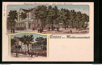 Lithographie Waidmannslust Reinickendorf, Restaurant Waidmannsheil von Ernst Wennrich