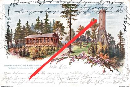 Litho AK Keilberg Bismarckturm Gasthof Unterkunftshaus Schneeberg Erzgebirge Schlema Zschorlau Aue Neustädtel Griesbach