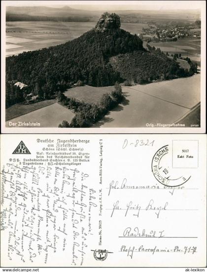 Ansichtskarte Schöna-Reinhardtsdorf-Schöna Luftbild Zirkelstein 1932