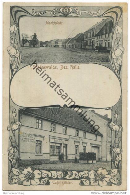 Schönewalde Bezirk Halle - Marktplatz - Cafe Köhler - Verlag C. G. Rademacher Luckenwalde gel. 1908