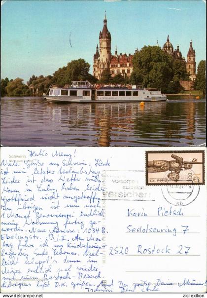 Ansichtskarte Schwerin Fahrgastschiff Schiff BOIZENBURG vor Schloss 1987