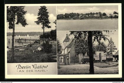 AK Berlin-Gatow, Uferanlagen an der Havel, vor der Kirche