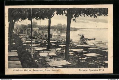 AK Berlin-Spandau, Gasthaus Wirtshaus Gatow, Terrassen, Ernst Kraus