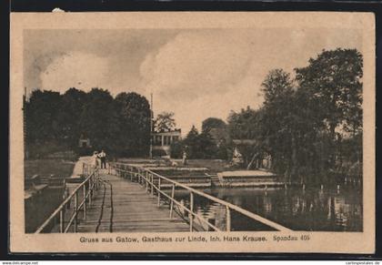 AK Gatow, Gasthaus zur Linde mit Wasserpartie