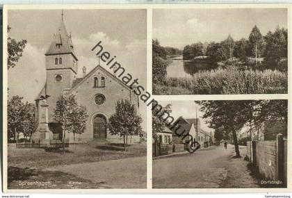 Spreenhagen - Kirche - Dorfstrasse - Verlag Wilhelm Winter - Postkarte 30er Jahre