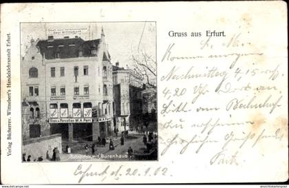 CPA Erfurt in Thüringen, Bahnhofstraße mit Burenhaus, Geschäft W. A. Perl