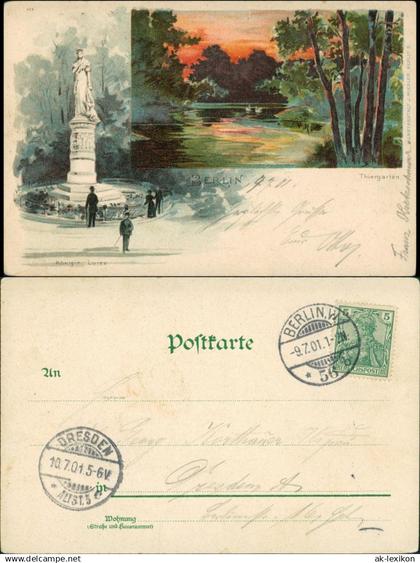 Ansichtskarte Tiergarten-Berlin 2 Bild Litho Tiergarten - Denkmal 1901
