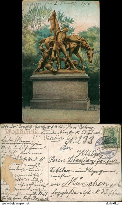 Ansichtskarte Tiergarten-Berlin Tiergarten grosser Stern Fuchsjagd 1906