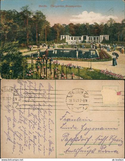 Ansichtskarte Tiergarten-Berlin Tiergarten, Rosengarten 1921