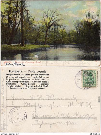 Ansichtskarte Tiergarten Berlin Tiergarten Rousseau Insel 1904