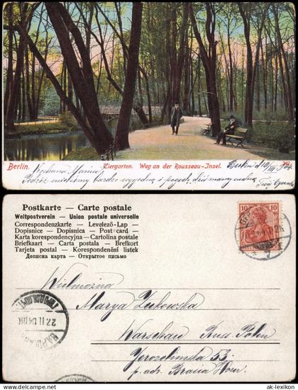 Ansichtskarte Tiergarten-Berlin Tiergarten Weg an der Rousseau-Insel 1904