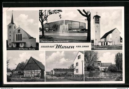 AK Massen /Krs. Unna, Durchgangslager, Mühle, Friedenskirche