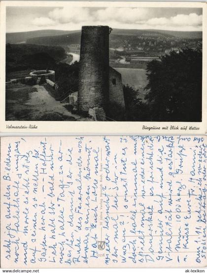 Ansichtskarte Volmarstein-Wetter (Ruhr) Burg Ruine mit Blick auf Wetter 1950