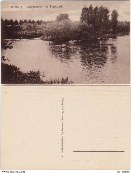 Ansichtskarte Winterhude (Mühlenkamp)-Hamburg Liebesinsel im Stadtpark 1919