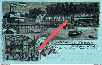 Litho Mondschein Luna AK Ziegenhals Sportshaus Ruderclub Krossinsee Zeuthen Königs Wusterhausen Wernsdorf Erkner Berlin