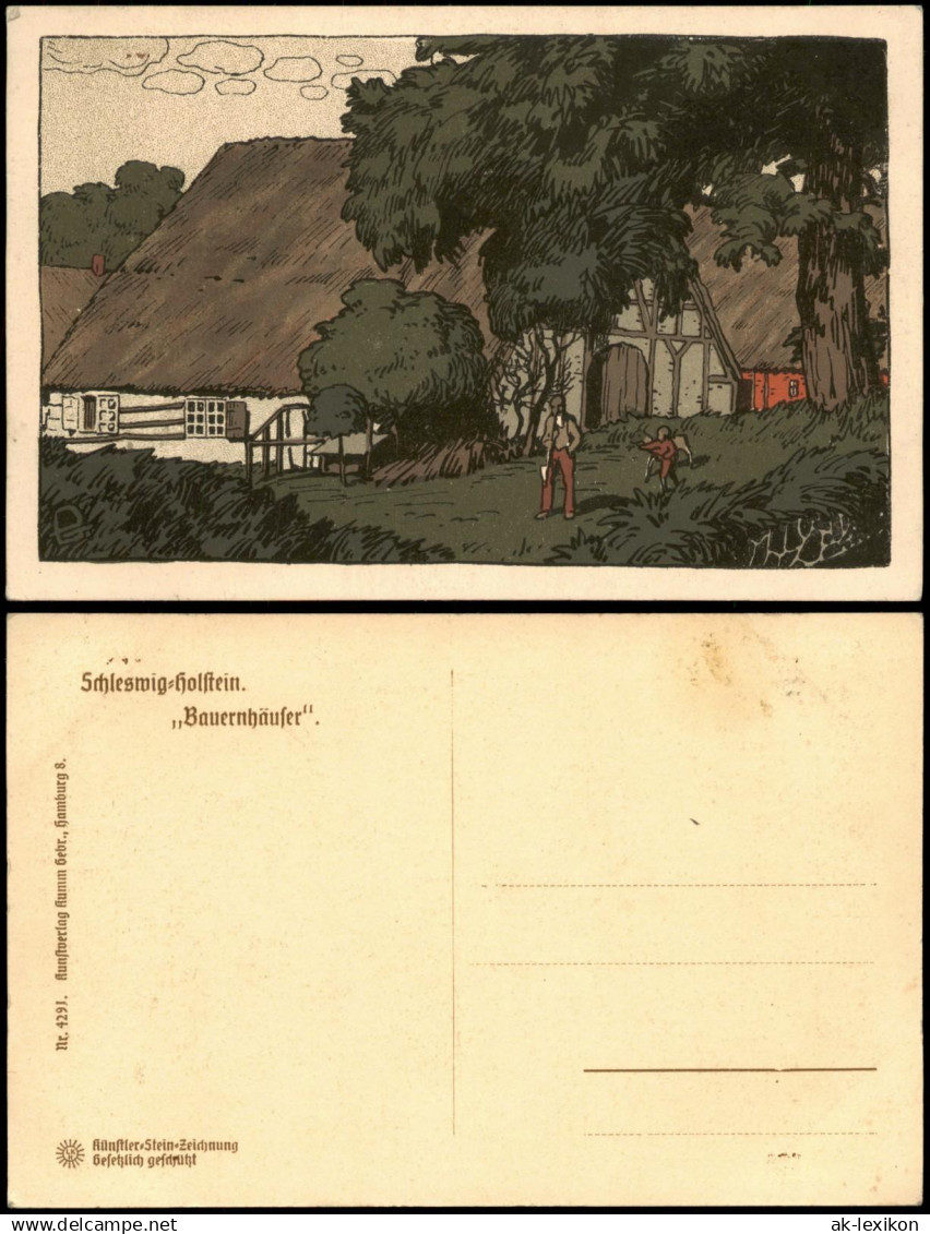 _allgemein Schleswig Holstein Künstler-Stein Zeichnung - Bauernhaus 1912