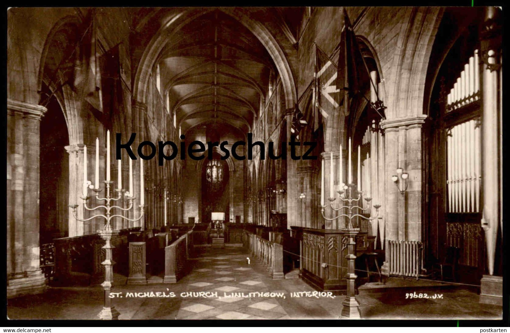 ALTE POSTKARTE LINLITHGOW ST. MICHAELS'S CHURCH INTERIOR West Lothian Orgel orgue organ flag Ansichtskarte postcard cpa