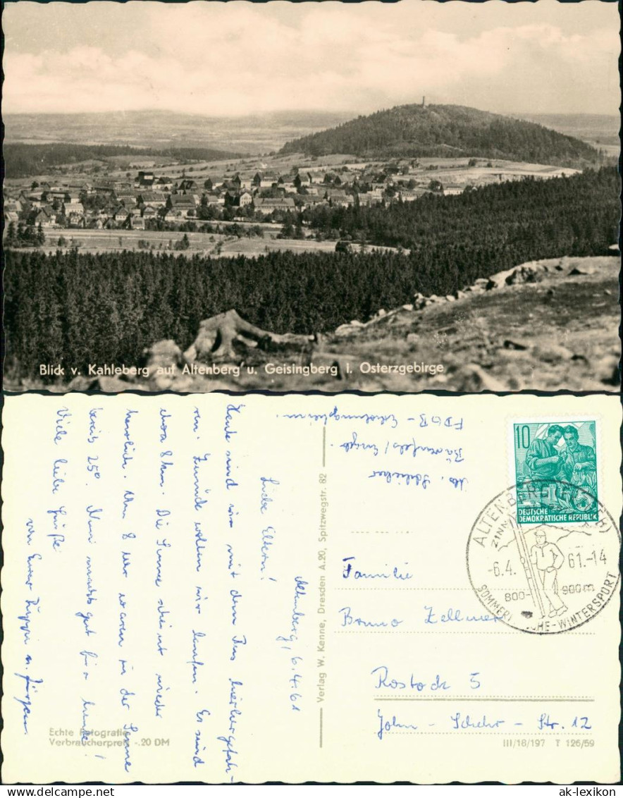 Altenberg (Erzgebirge) Kahleberg Blick auf Altenberg Geisingberg  1961