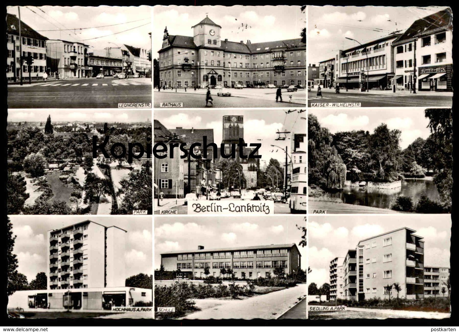 ÄLTERE POSTKARTE BERLIN-LANKWITZ SCHULE HOCHHAUS SIEDLUNG AM PARK LEONORENSTRASSE KAISER WILHELM-STRASSE