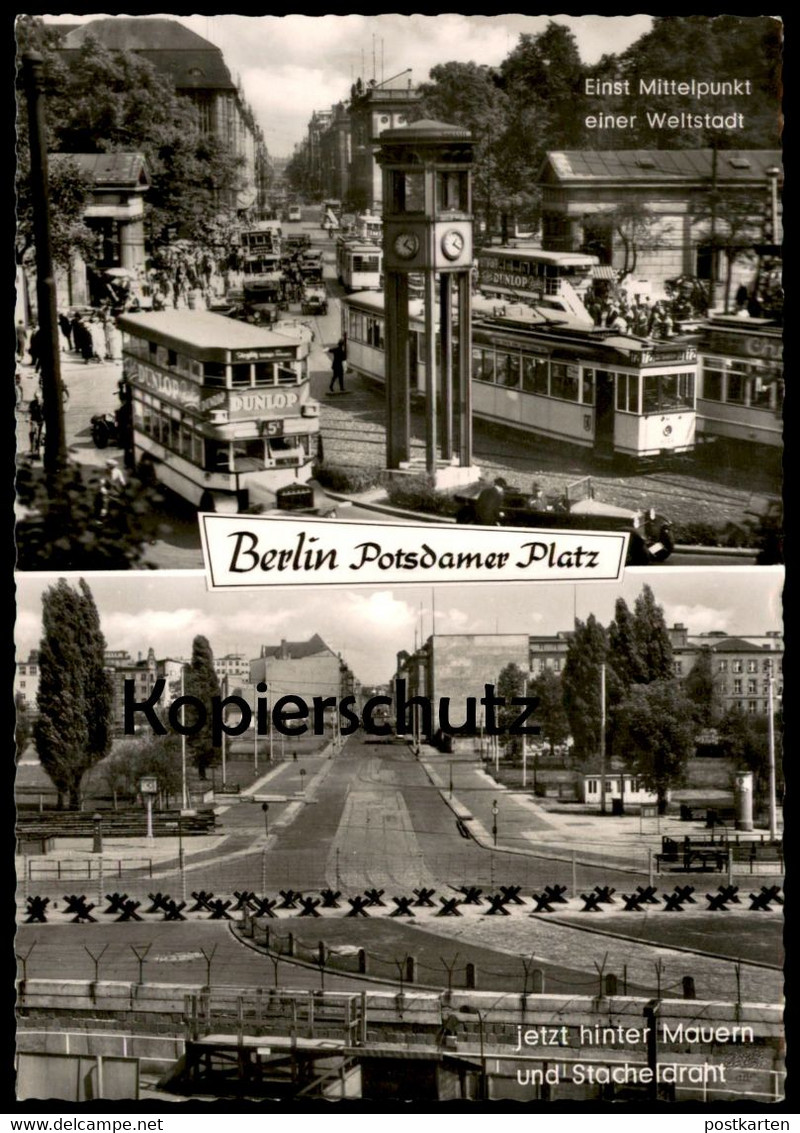 ÄLTERE POSTKARTE BERLIN POTSDAMER PLATZ EINST MITTELPUNKT JETZT STACHELDRAHT BERLINER MAUER The Wall Le Mur postcard cpa