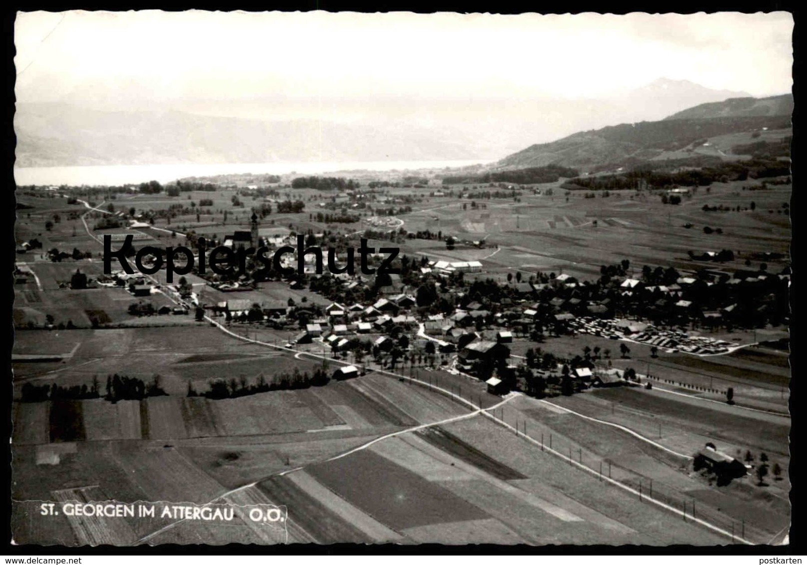 ÄLTERE POSTKARTE ST. GEORGEN IM ATTERGAU FLIEGERAUFNAHME LUFTBILD TOTALANSICHT TOTAL VÖCKLABRUCK Austria Ansichtskarte