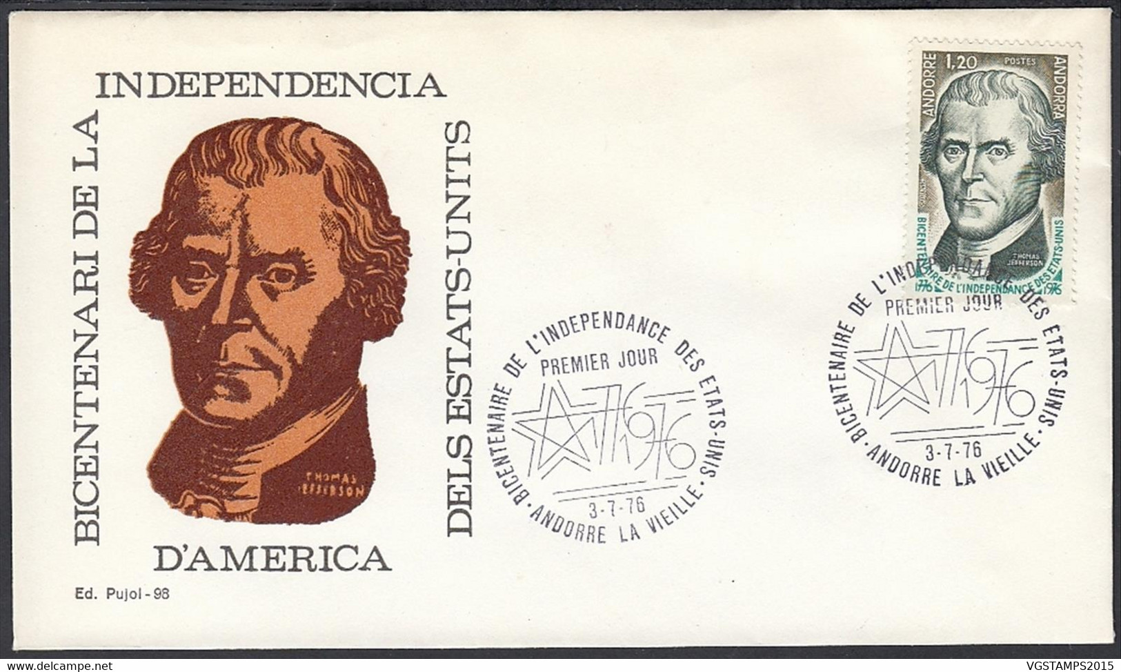 Andorre 1977-Andorre Française-  FDC. Yvert  Nº 255. Theme: Bicentenaire des U.S.A.......................  (EB) DC-10011