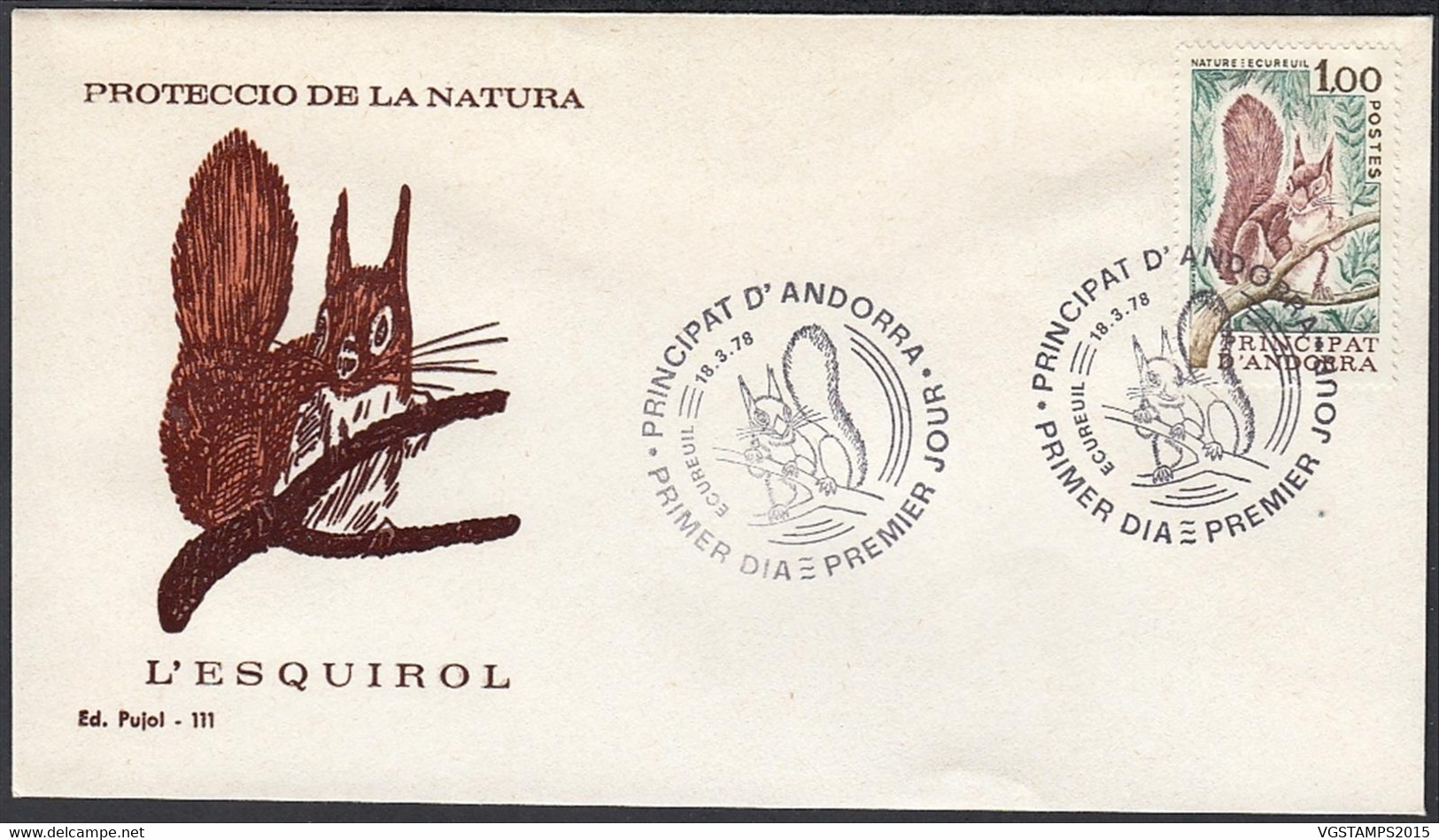 Andorre 1978-Andorre Française-  FDC. Yvert  Nº 267. Theme: Animaux-Écureil...............  (EB) DC-9999