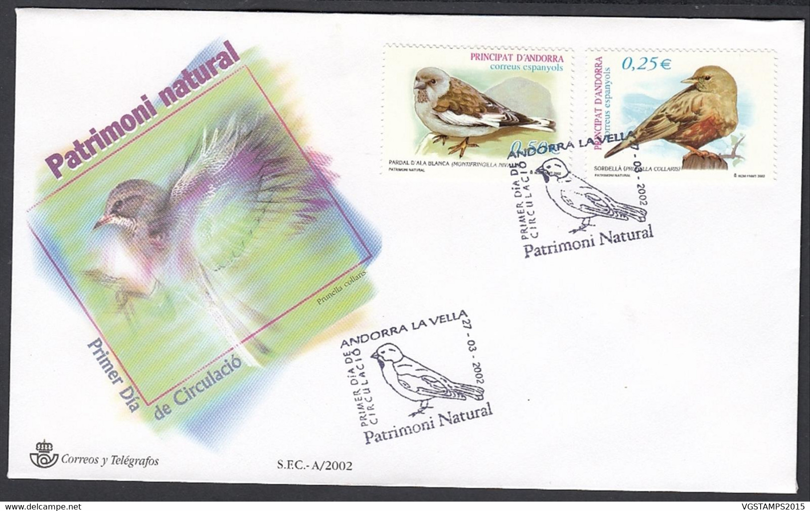 Andorre  2002 - Andorre Espagnole-  FDC. Yvert  Nº 277/8. Theme:: Oiseaux...........  (EB) DC-10013