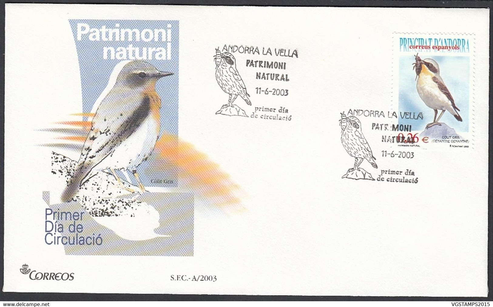 Andorre  2003 - Andorre Espagnole-  FDC. Yvert  Nº 292. Theme:  Oiseaux..........  (EB) DC-10007