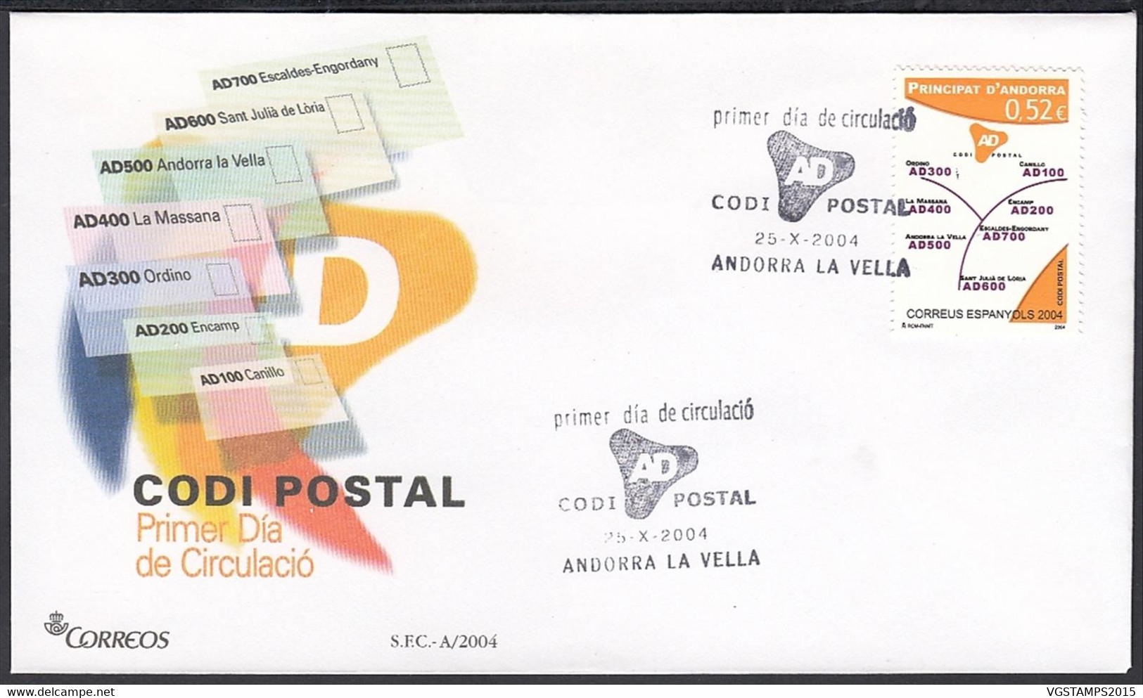 Andorre  2004 - Andorre Espagnole-  FDC. Yvert  Nº 306. Theme:: Géographie: Codes Postaux...  (EB) DC-10018