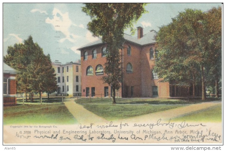 Ann Arbor Michigan, University of Michigan Physical &amp; Engineering Lab, Campus Building, c1900s Vintage Postcard