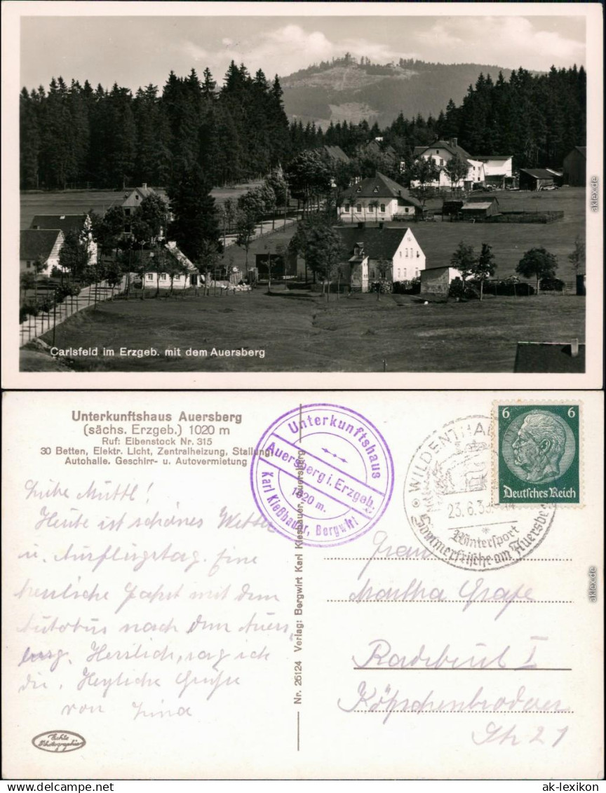 Ansichtskarte Auersberg (Erzgebirge) Unterkunftshaus Auersberg 1939