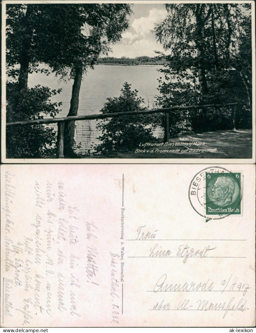 Ansichtskarte Biesenthal Blick von der Promenade zum Strandbad 1938