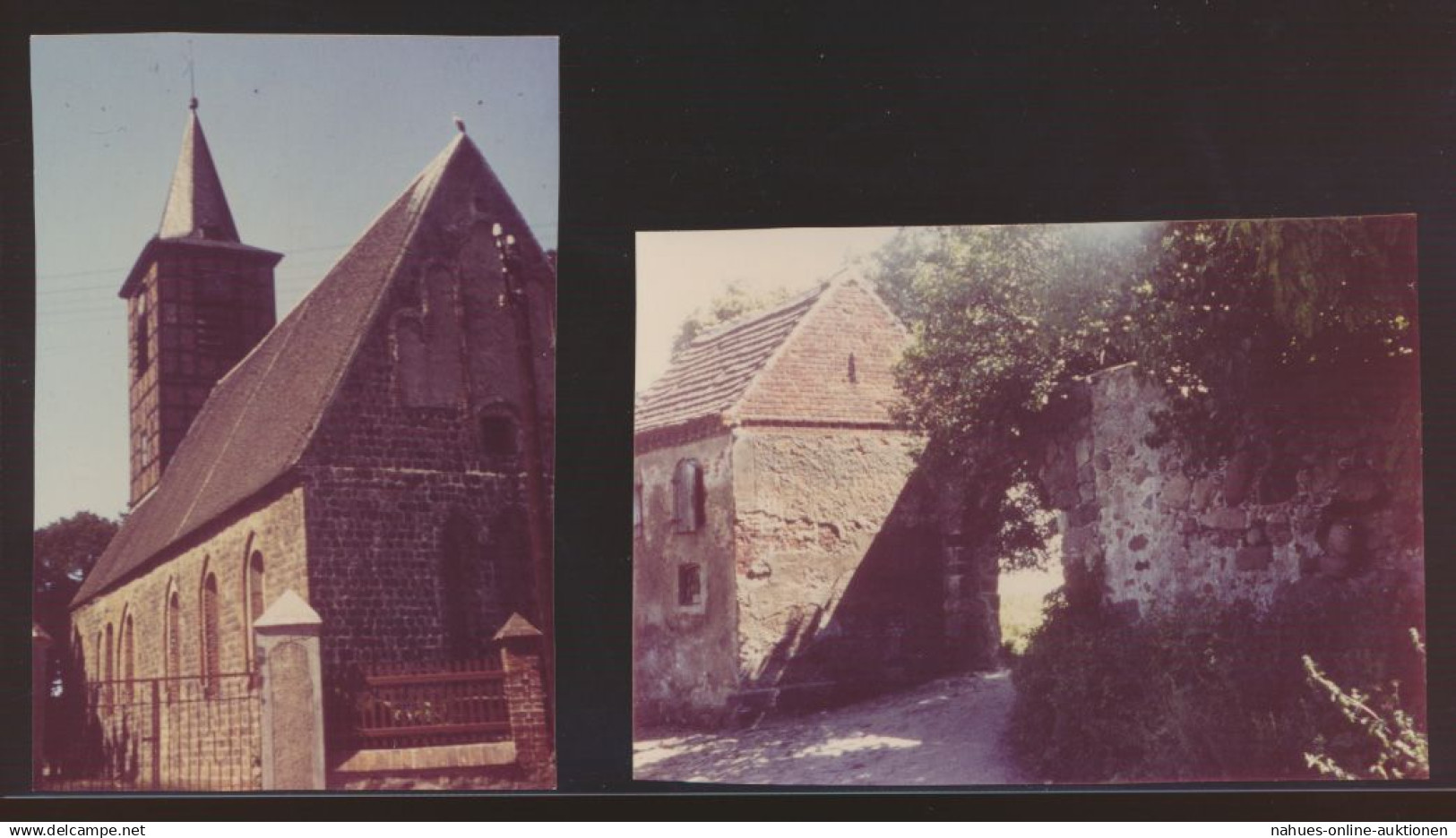 Ansichtskarte Brüssow bzw. zwei Stück Foto Stadtmauer und Kirche kleines Format