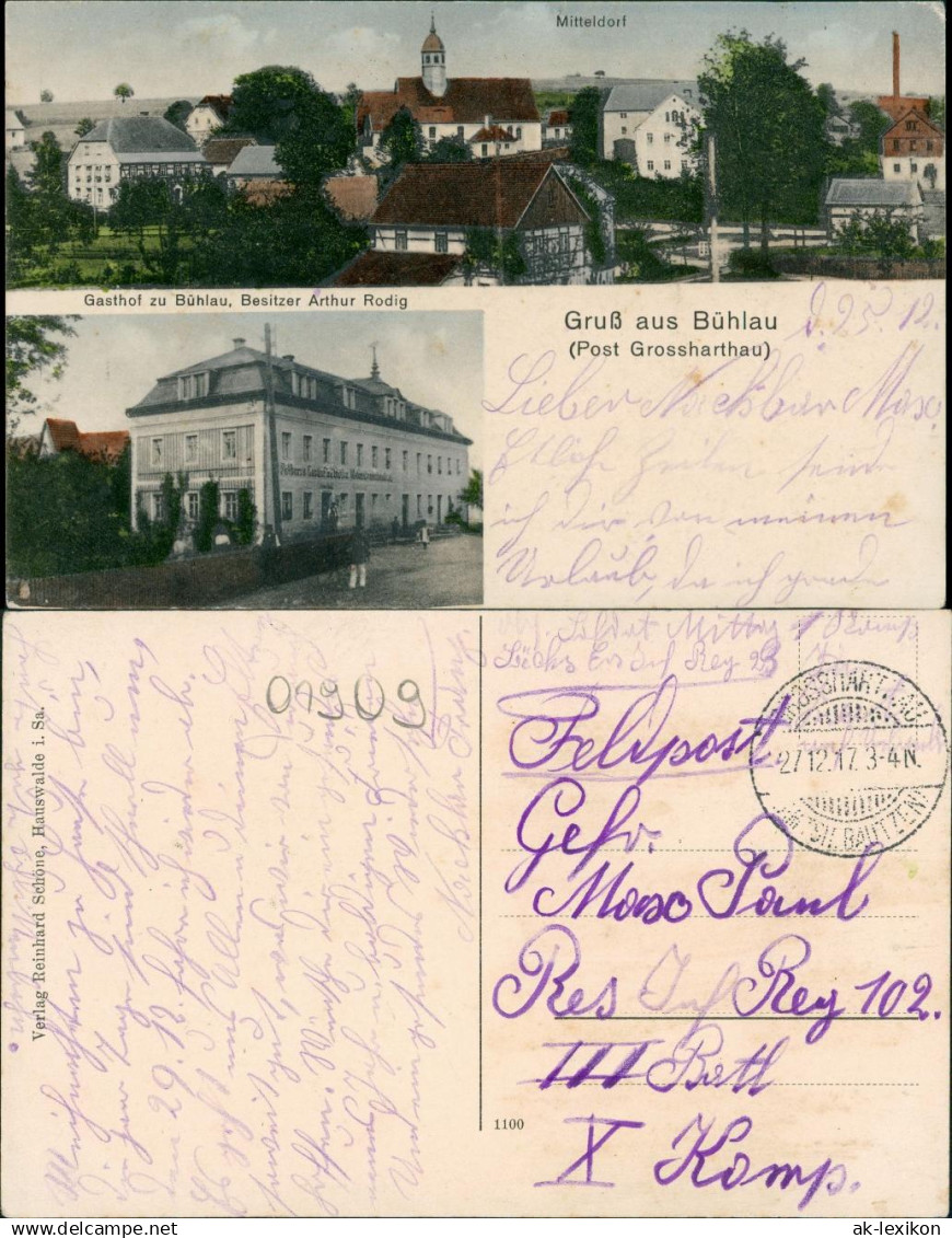 Ansichtskarte Bühlau-Großharthau 2 Bild: Stadt Und Gasthaus 1917