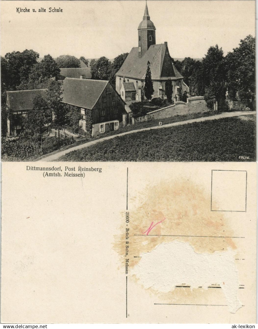 Ansichtskarte Dittmannsdorf-Reinsberg (Sachsen) Kirche und Alte Schule 1913